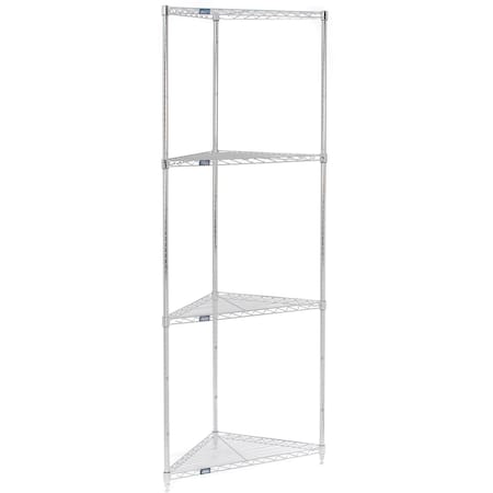 Nexel Chrome, 4 Shelf, Corner Wire Shelving Unit, Starter, 24inW x 18inD x 86inH 796557